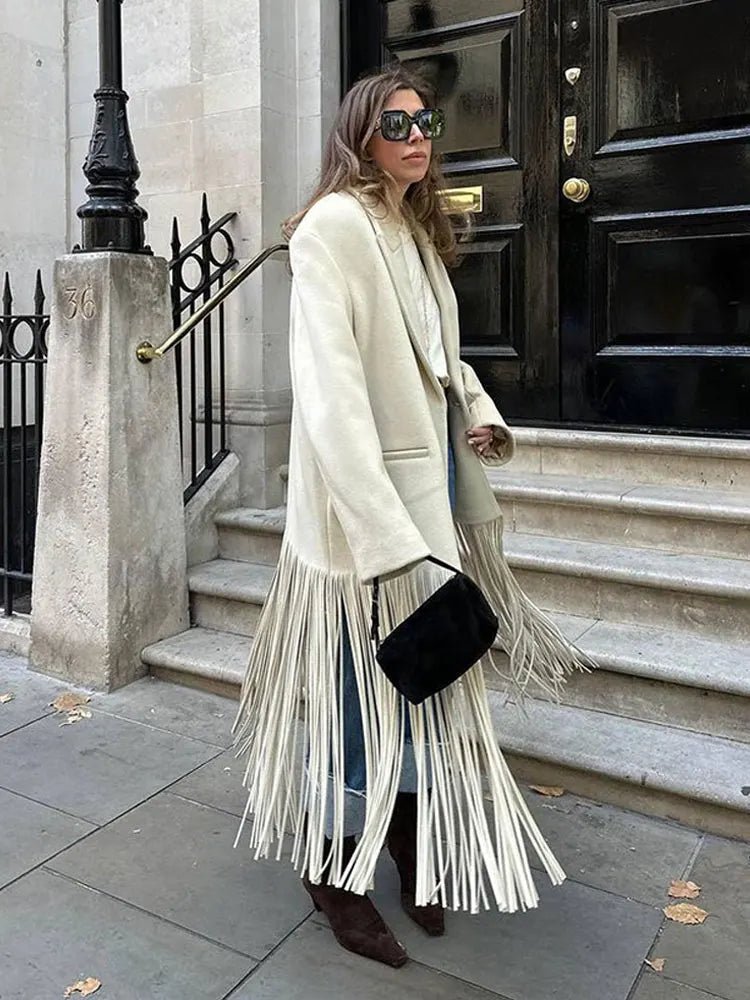 Women top coat with tassels