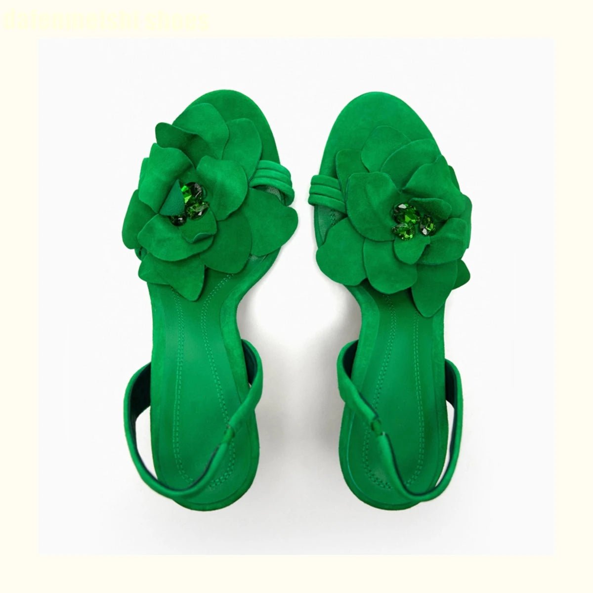 Green crystal high heel sandals