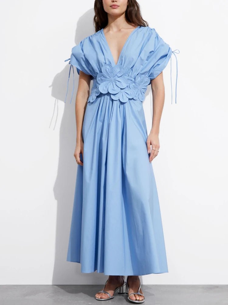 blue floral long sleeve dress