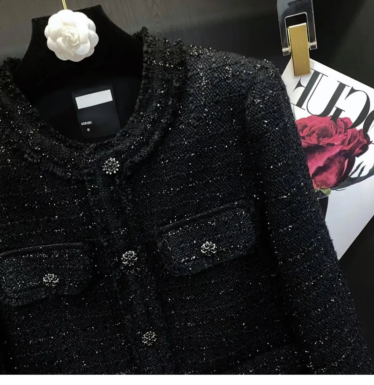 Autumn Winter New Suit Coat Women's Short Round Neck Black Tweed Temperament Classic Blazers-vestes novas 