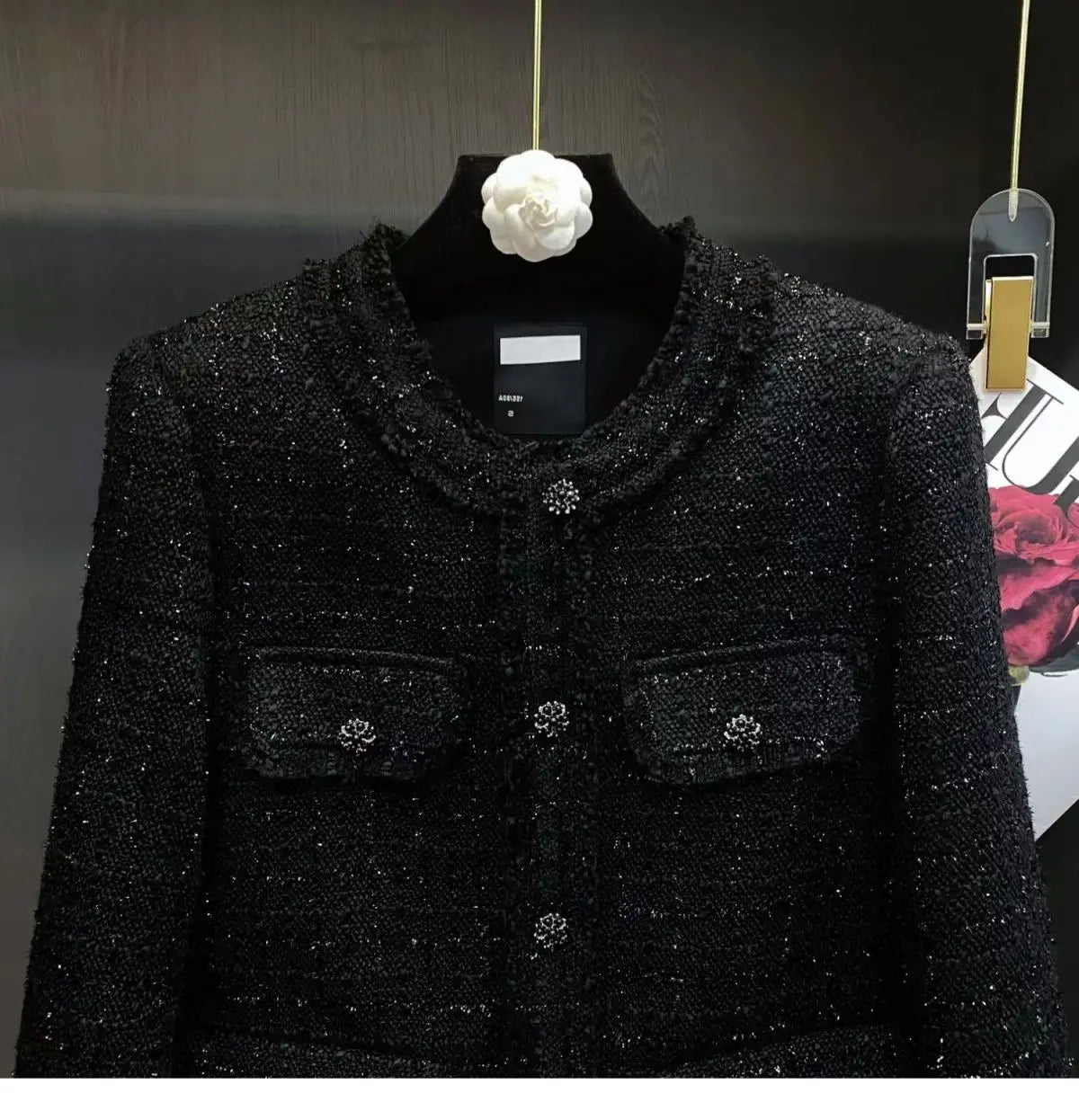 Autumn Winter New Suit Coat Women's Short Round Neck Black Tweed Temperament Classic Blazers-vestes novas 