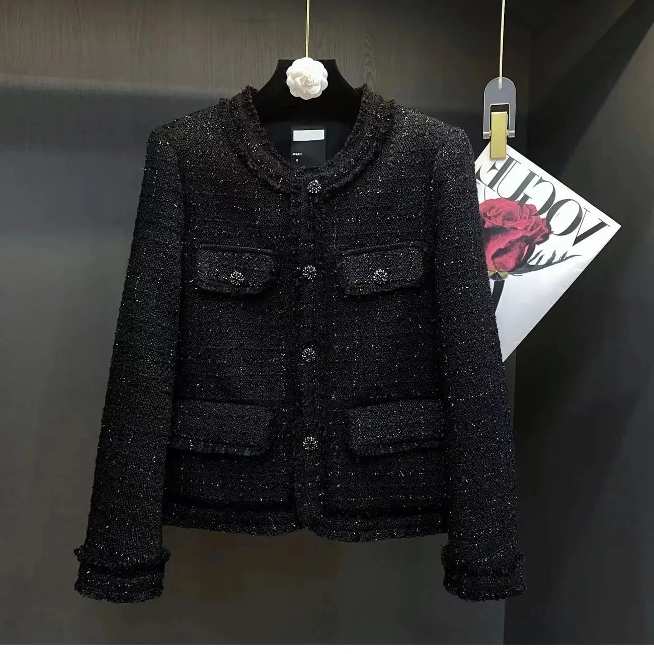 Autumn Winter New Suit Coat Women's Short Round Neck Black Tweed Temperament Classic Blazers-vestes novas 