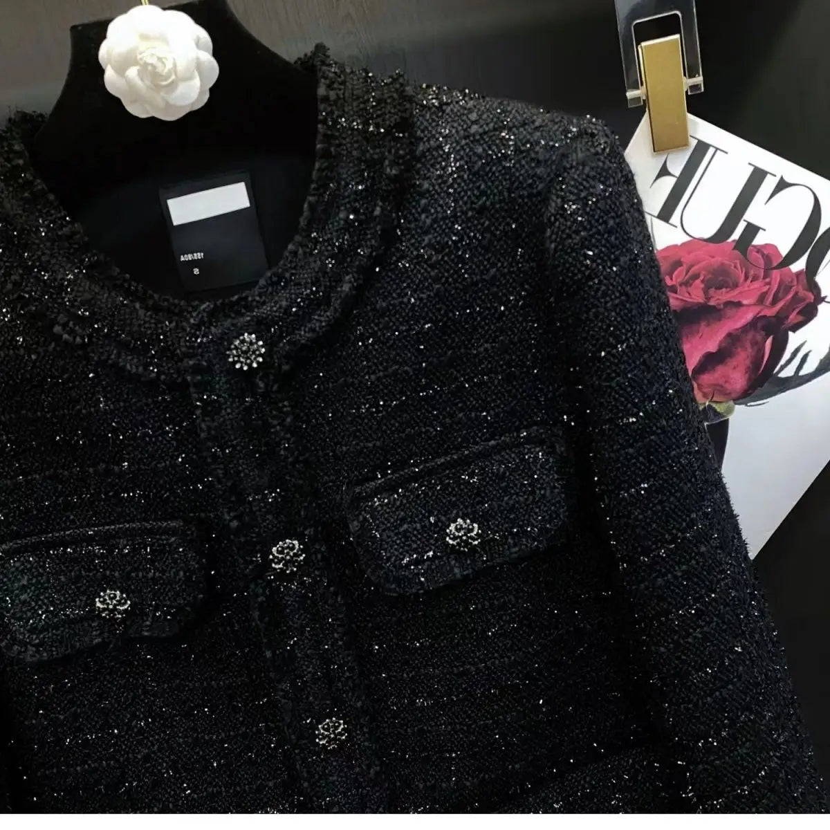 Autumn Winter New Suit Coat Women's Short Round Neck Black Tweed Temperament Classic Blazers-vestes novas 