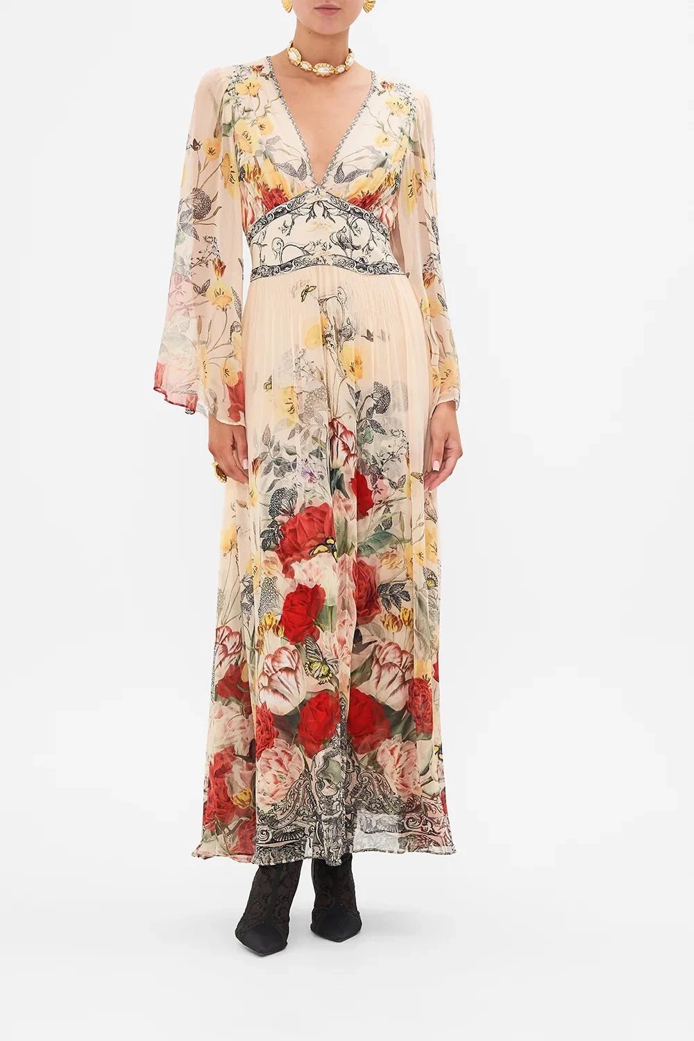 Elegant Silk Floral Maxi Dress - Vestes Novas