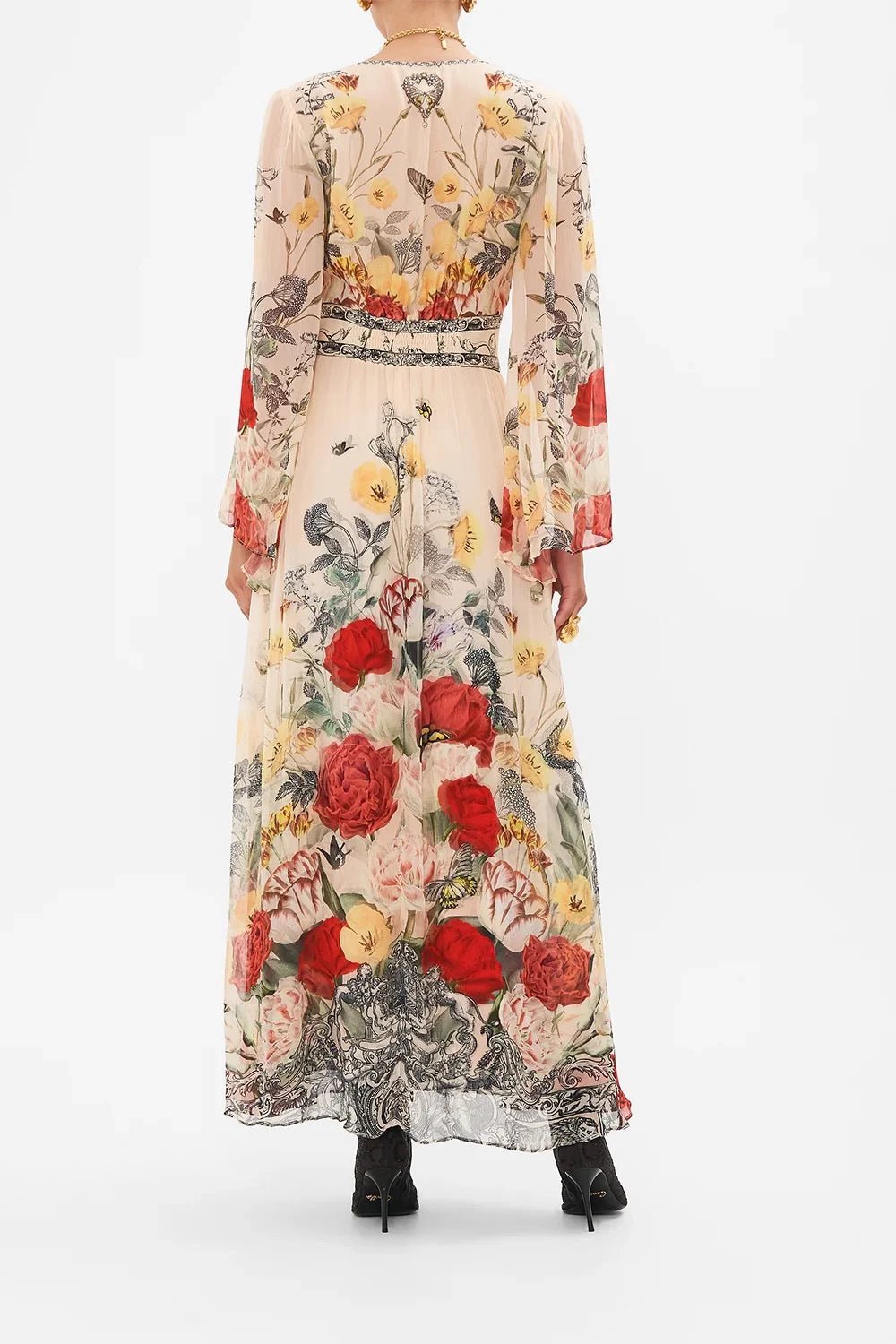 Elegant Silk Floral Maxi Dress - Vestes Novas