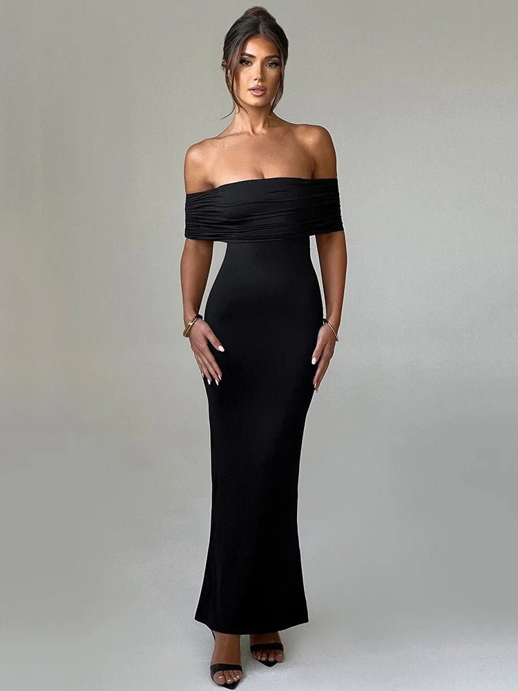 Elegant Strapless Black Maxi Dress - Vestes Novas