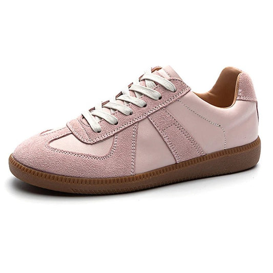 Genuine Leather Women's Casual Silver Sneakers - Lace-Up Athletic Flats - Vestes Novas