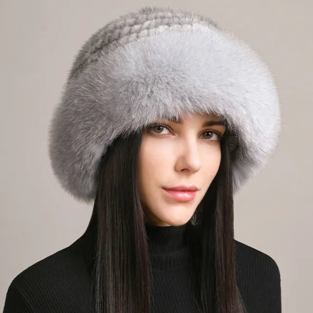 Luxurious Handmade Knitted Mink and Fox Fur Hat for Women - Stay Warm and Stylish this Winter! - Vestes Novas