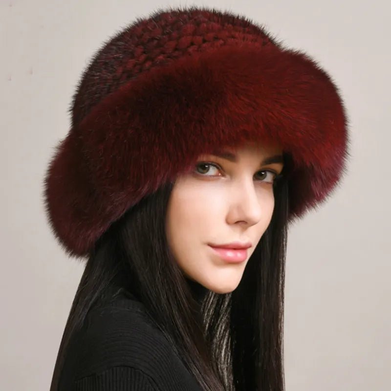 Luxurious Handmade Knitted Mink and Fox Fur Hat for Women - Stay Warm and Stylish this Winter! - Vestes Novas