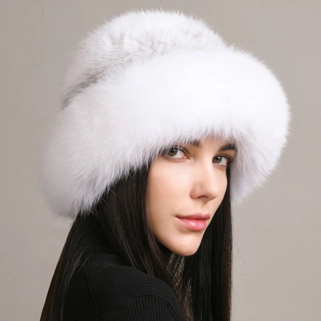 Luxurious Handmade Knitted Mink and Fox Fur Hat for Women - Stay Warm and Stylish this Winter! - Vestes Novas