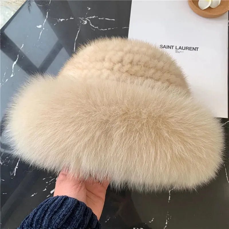 Luxurious Handmade Knitted Mink and Fox Fur Hat for Women - Stay Warm and Stylish this Winter! - Vestes Novas