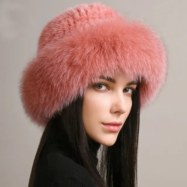 Luxurious Handmade Knitted Mink and Fox Fur Hat for Women - Stay Warm and Stylish this Winter! - Vestes Novas