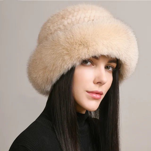 Luxurious Handmade Knitted Mink and Fox Fur Hat for Women - Stay Warm and Stylish this Winter! - Vestes Novas