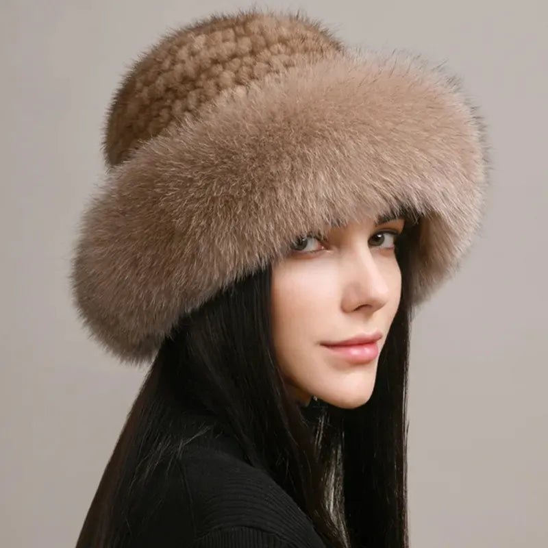 Luxurious Handmade Knitted Mink and Fox Fur Hat for Women - Stay Warm and Stylish this Winter! - Vestes Novas