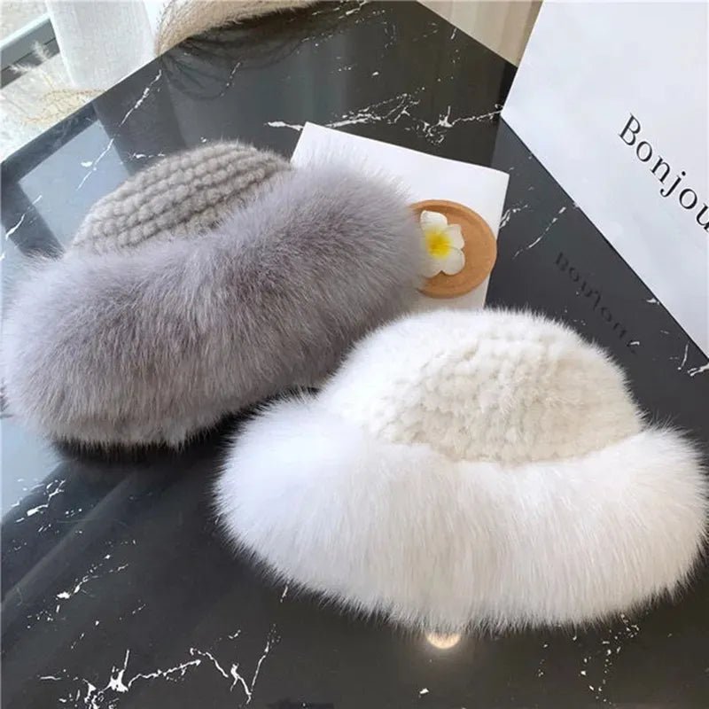 Luxurious Handmade Knitted Mink and Fox Fur Hat for Women - Stay Warm and Stylish this Winter! - Vestes Novas