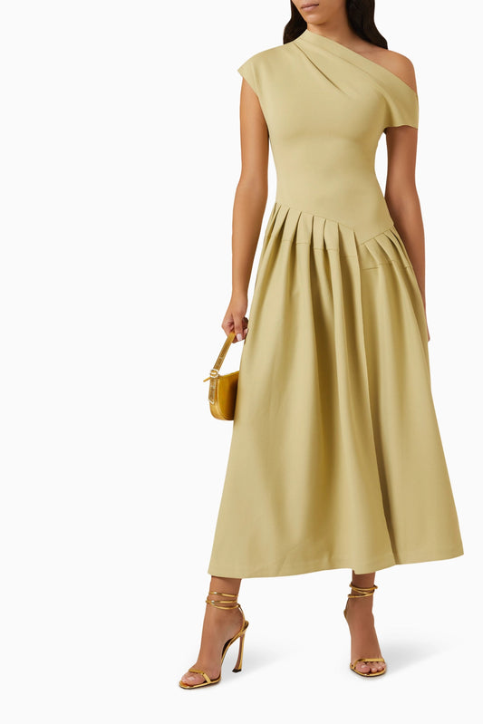 pleated one shoulder dress