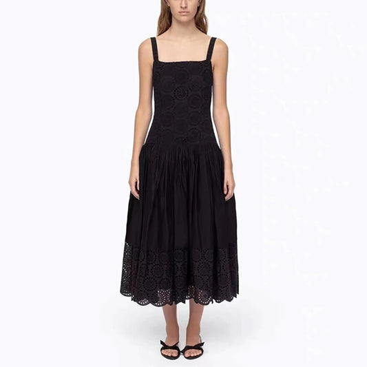 Y2K Circle Hollow Embroidery Cotton Dress - Spring/Summer 2024 - Vestes Novas