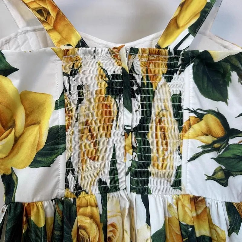 Yellow Rose Floral Print Mini Dress - Vestes Novas